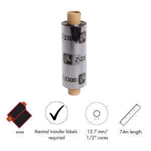 ZEBRA　TLP2844シリーズ用インクリボン　ワックスタイプ　幅84mm　x　長さ74M巻き　12巻　[31356] ZEBRA TLP2844シリーズ用インクリボン ワックスタイプ 幅84mm x 長さ